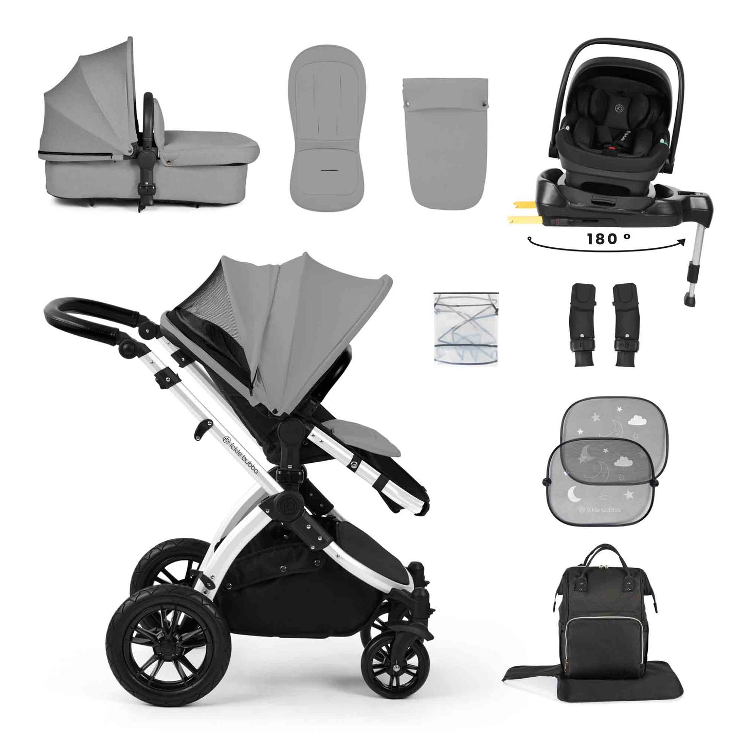 Stomp Luxe 12 Piece Travel System with i-Size Nimbus 180° Spin Car Seat & ISOFIX Base