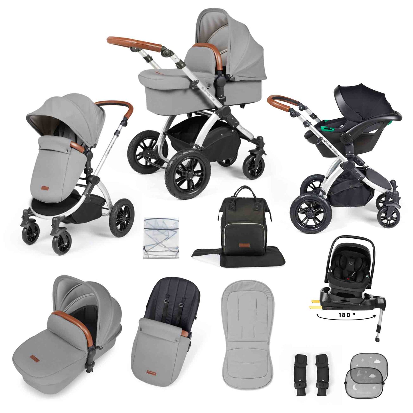 Stomp Luxe 12 Piece Travel System with i-Size Nimbus 180° Spin Car Seat & ISOFIX Base