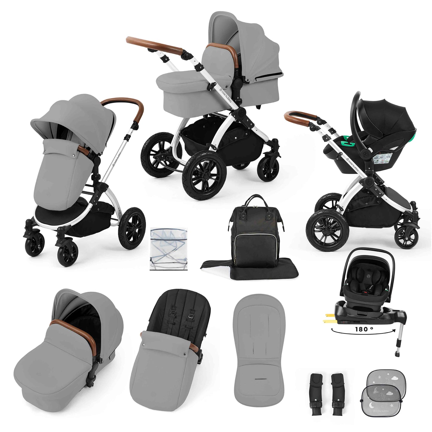 Stomp Luxe 12 Piece Travel System with i-Size Nimbus 180° Spin Car Seat & ISOFIX Base