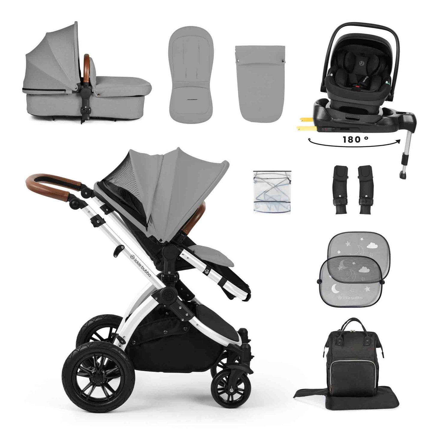 Stomp Luxe 12 Piece Travel System with i-Size Nimbus 180° Spin Car Seat & ISOFIX Base