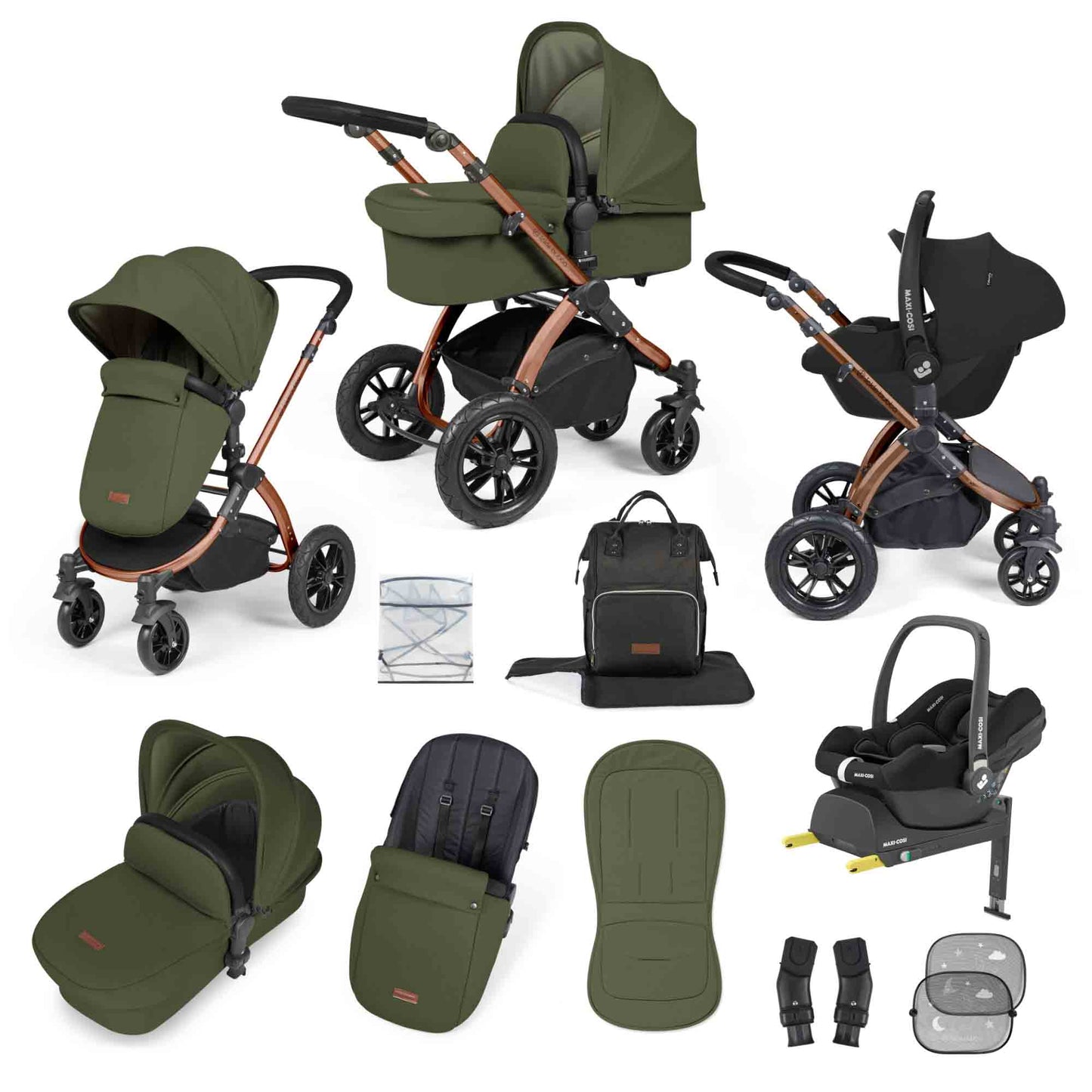 Stomp Luxe 12 Piece Travel System with Maxi-Cosi Cabriofix i-Size Car Seat & ISOFIX Base