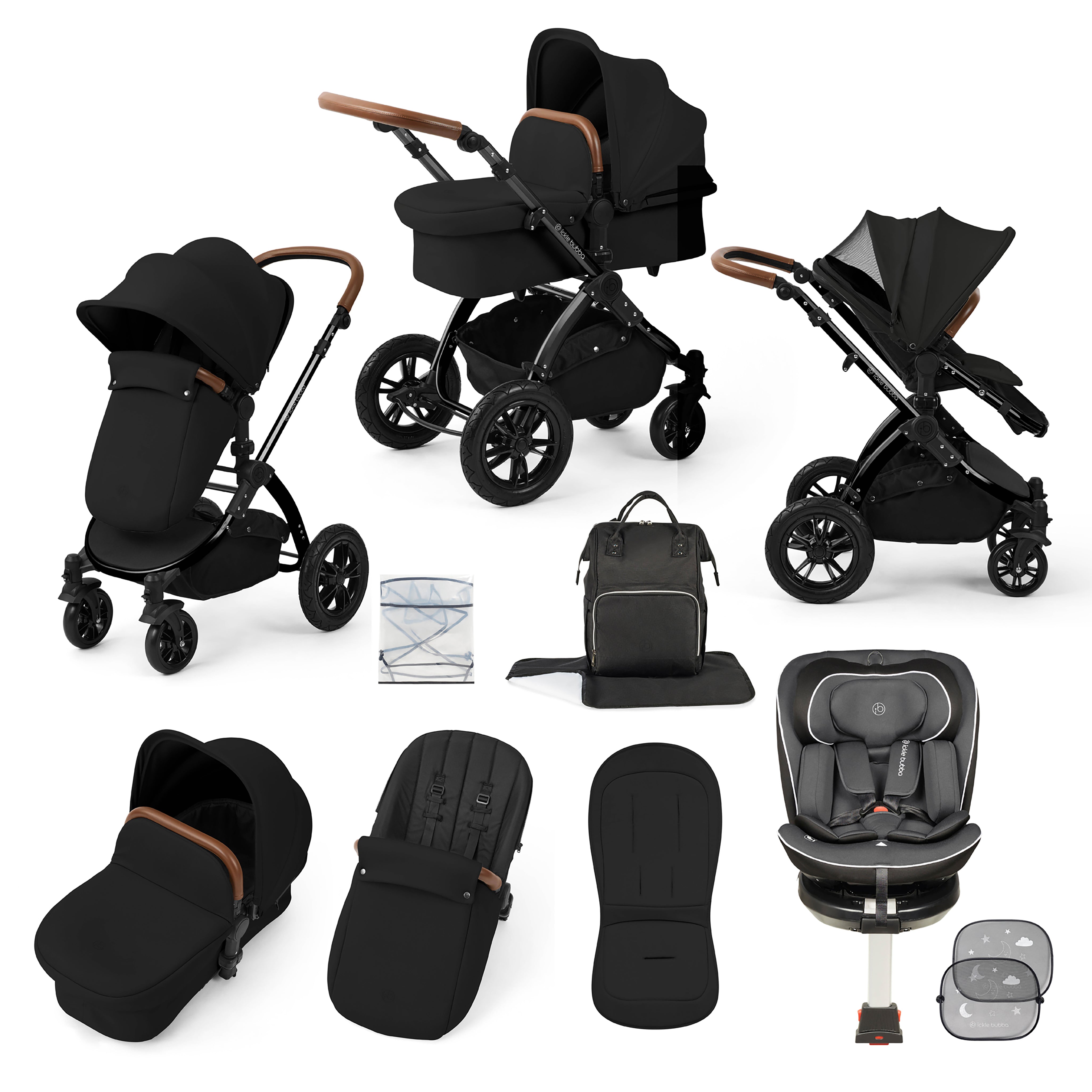 Stomp Luxe Travel Bundle with (Dark Grey) Radial i-Size Plus 360 Spin 40-150cm Isofix Car Seat