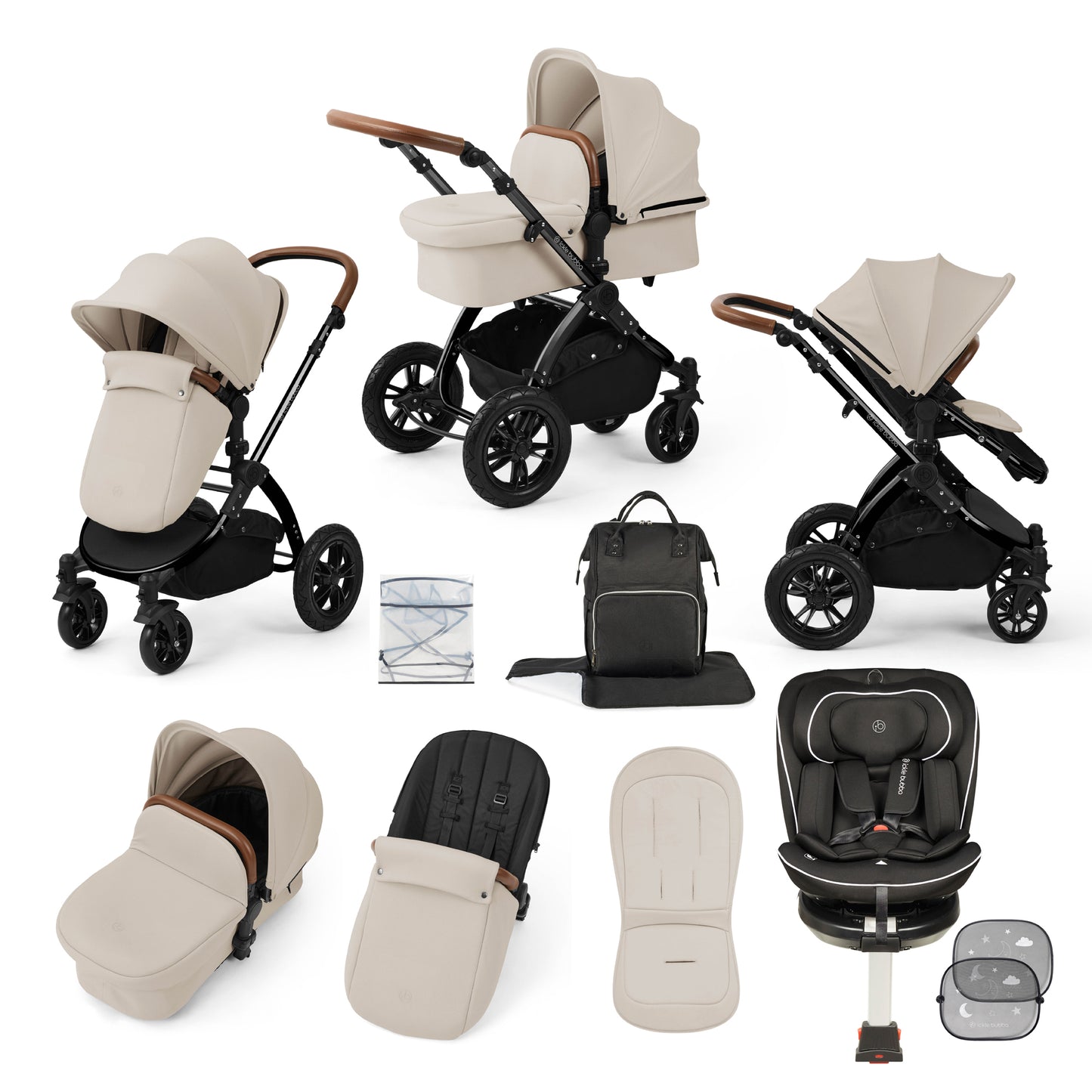 Stomp Luxe Travel Bundle with (Black) Radial i-Size Plus 360 Spin 40-150cm Isofix Car Seat