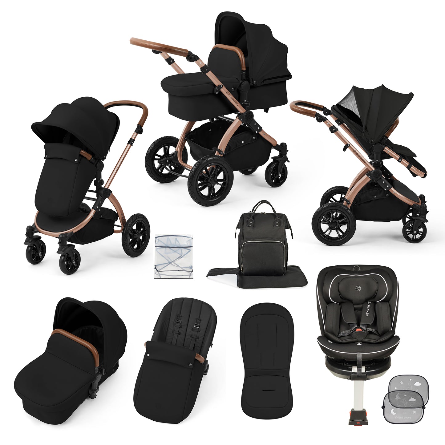 Stomp Luxe Travel Bundle with (Black) Radial i-Size Plus 360 Spin 40-150cm Isofix Car Seat