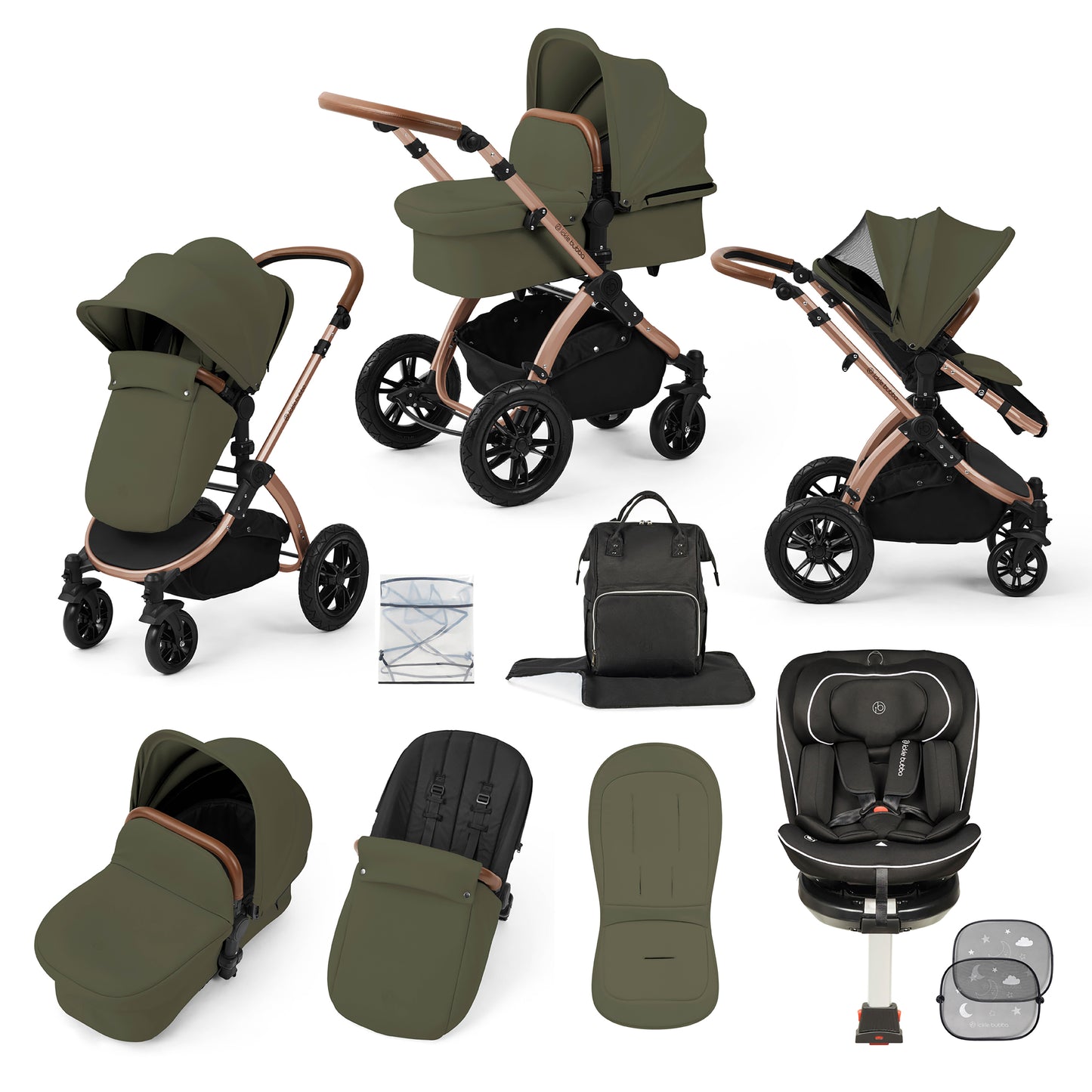 Stomp Luxe Travel Bundle with (Black) Radial i-Size Plus 360 Spin 40-150cm Isofix Car Seat