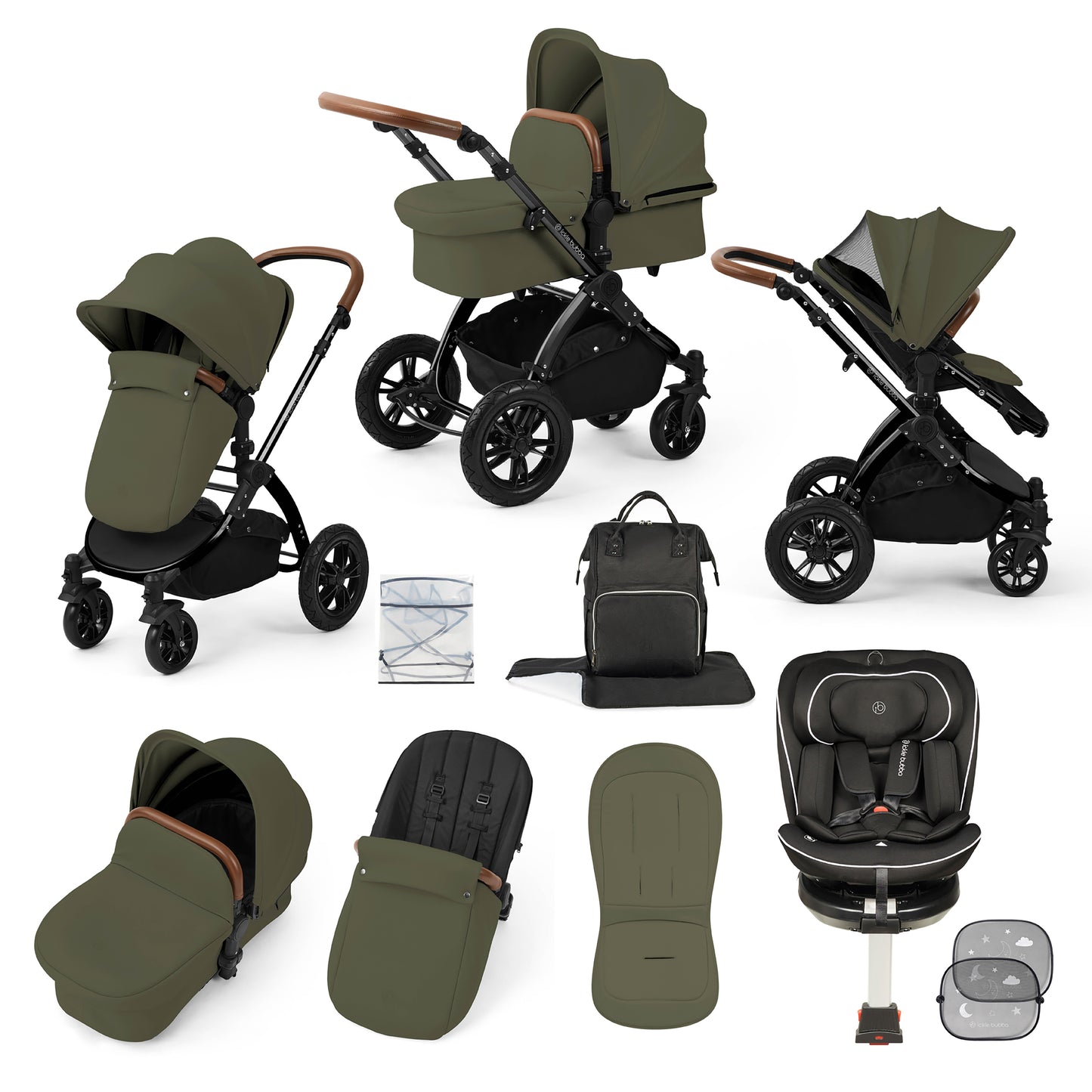 Stomp Luxe Travel Bundle with (Black) Radial i-Size Plus 360 Spin 40-150cm Isofix Car Seat