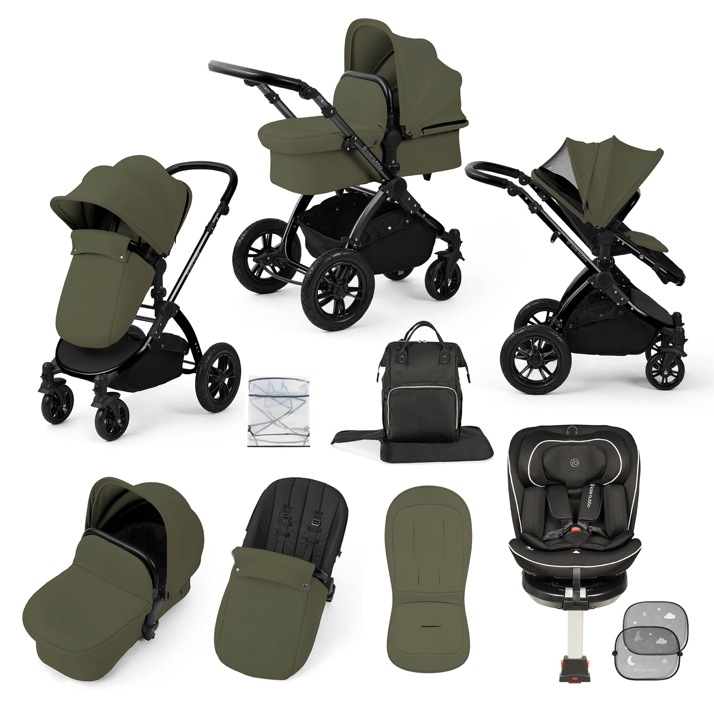 Stomp Luxe Travel Bundle with (Black) Radial i-Size Plus 360 Spin 40-150cm Isofix Car Seat
