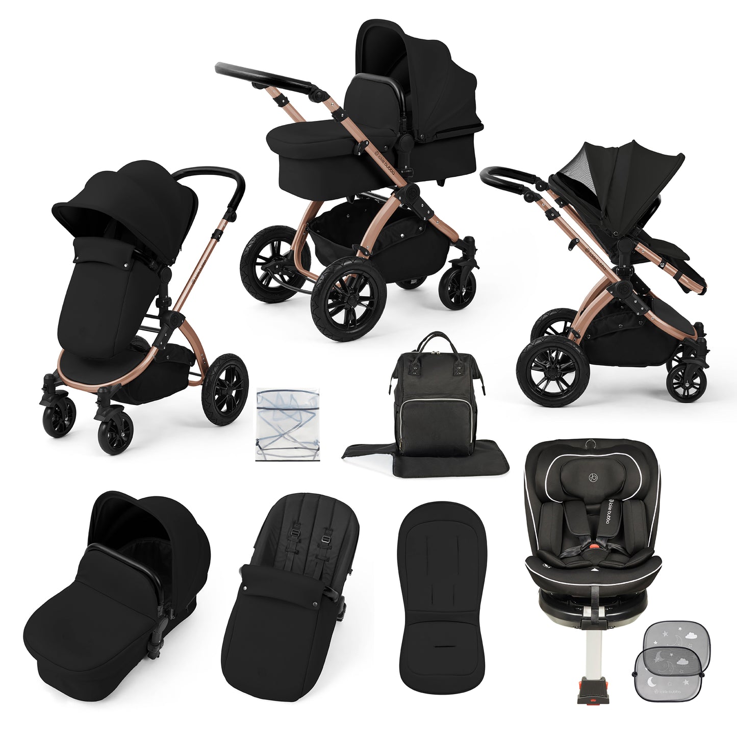 Stomp Luxe Travel Bundle with (Black) Radial i-Size Plus 360 Spin 40-150cm Isofix Car Seat