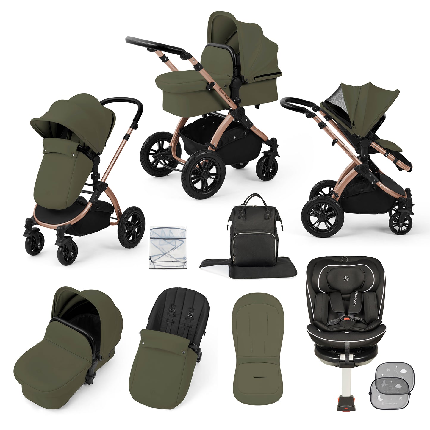 Stomp Luxe Travel Bundle with (Black) Radial i-Size Plus 360 Spin 40-150cm Isofix Car Seat