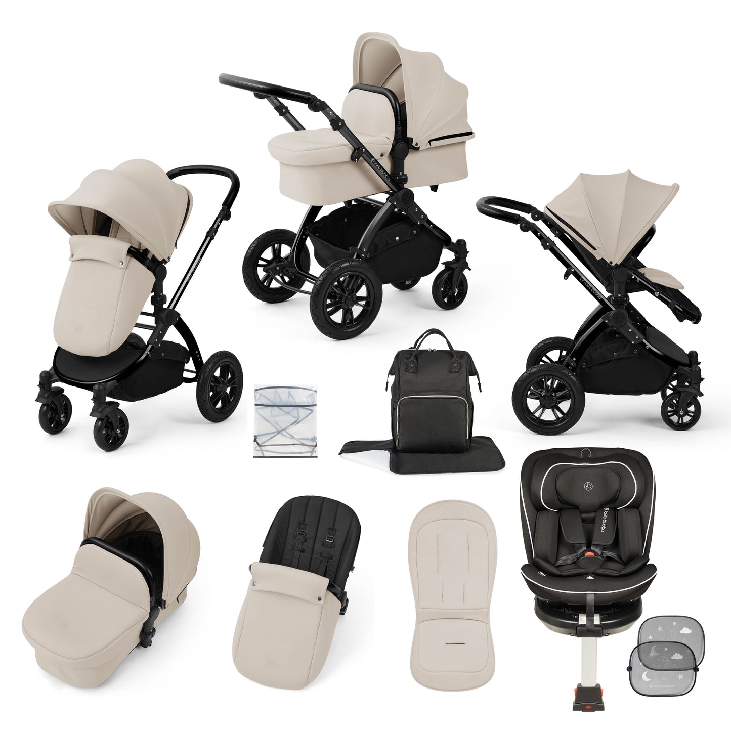 Stomp Luxe Travel Bundle with (Black) Radial i-Size Plus 360 Spin 40-150cm Isofix Car Seat