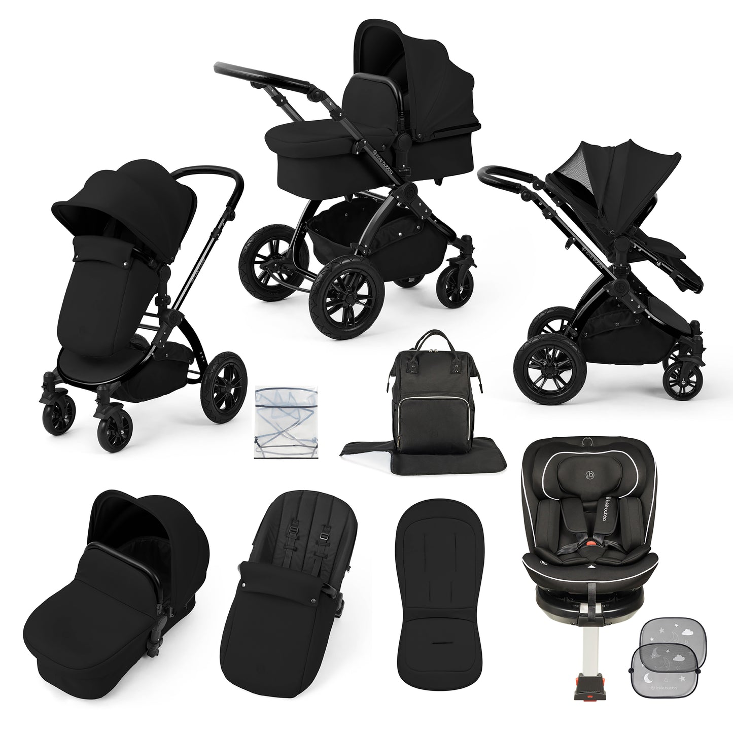 Stomp Luxe Travel Bundle with (Black) Radial i-Size Plus 360 Spin 40-150cm Isofix Car Seat