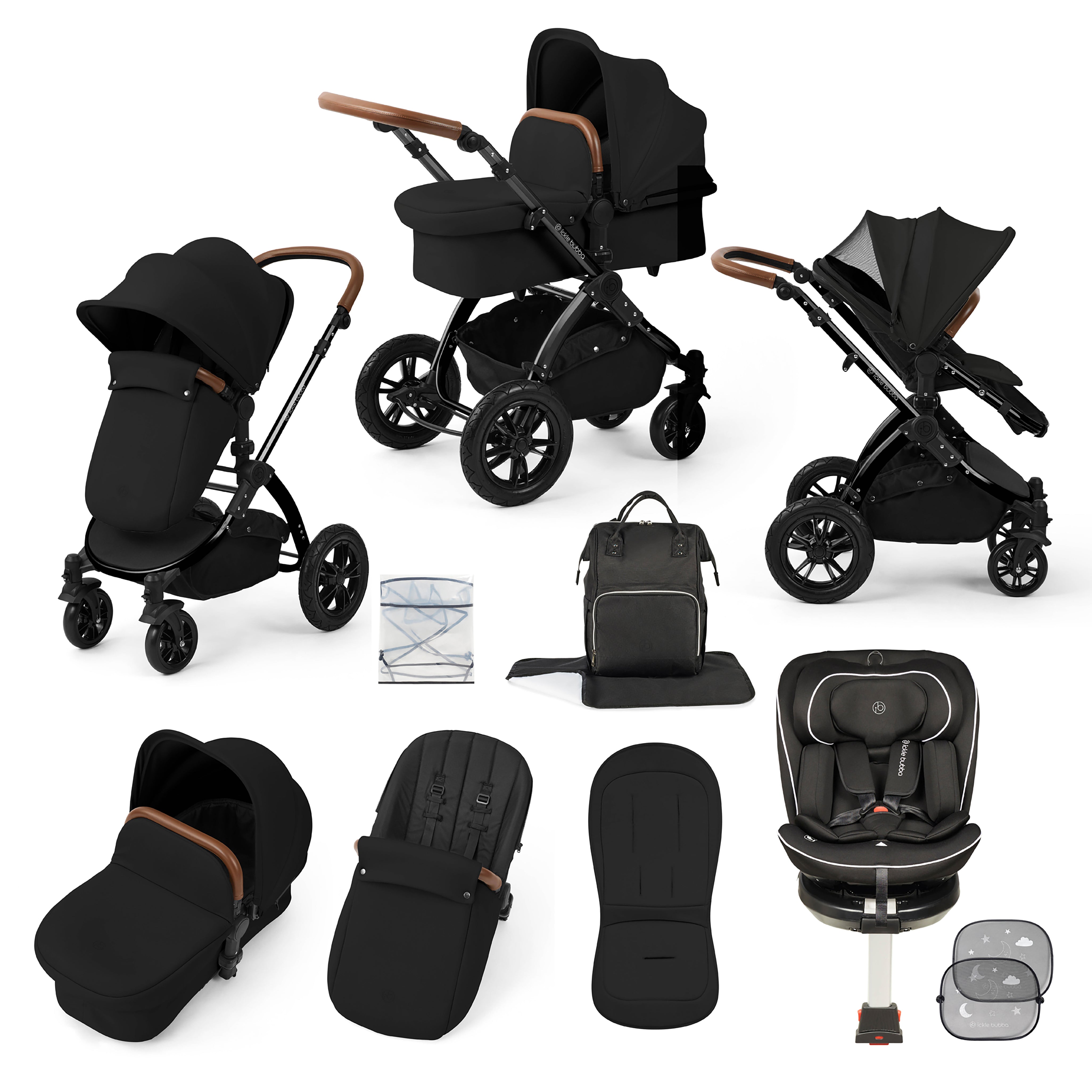 Stomp Luxe Travel Bundle with (Black) Radial i-Size Plus 360 Spin 40-150cm Isofix Car Seat