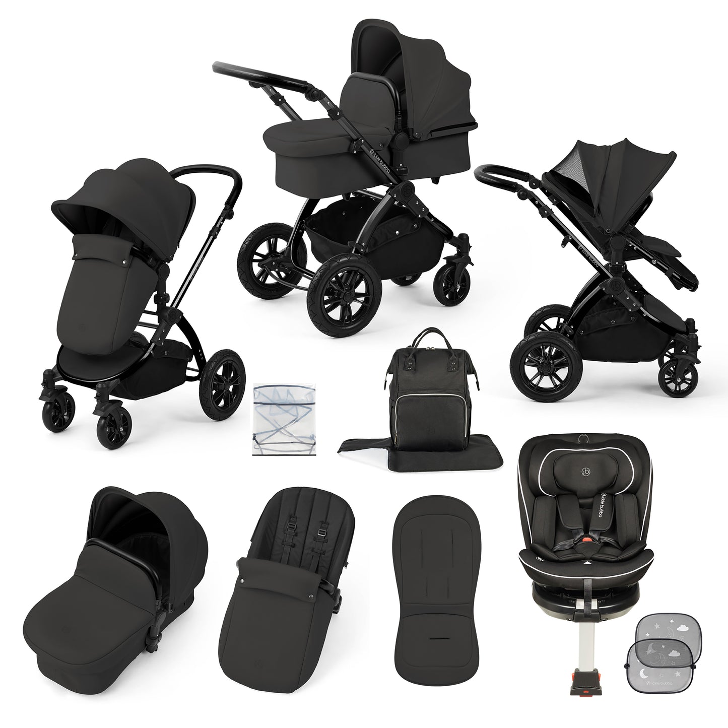 Stomp Luxe Travel Bundle with (Black) Radial i-Size Plus 360 Spin 40-150cm Isofix Car Seat