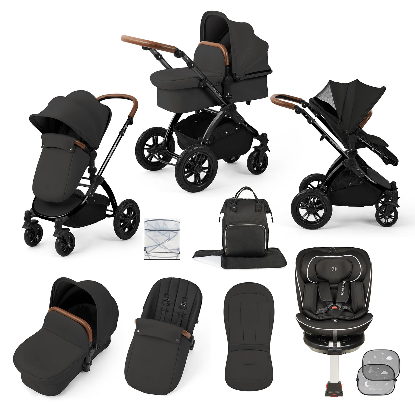 Stomp Luxe Travel Bundle with (Black) Radial i-Size Plus 360 Spin 40-150cm Isofix Car Seat