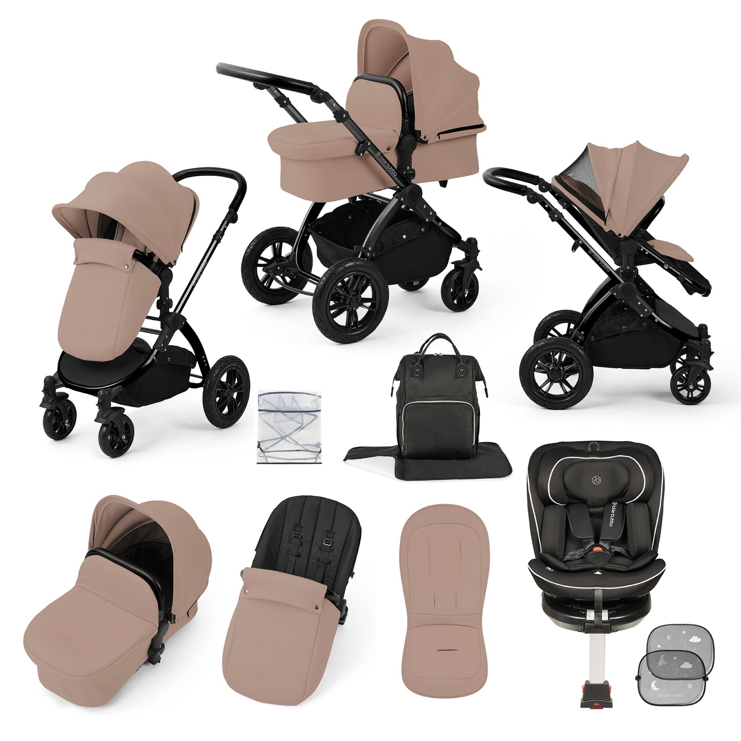 Stomp Luxe Travel Bundle with (Black) Radial i-Size Plus 360 Spin 40-150cm Isofix Car Seat