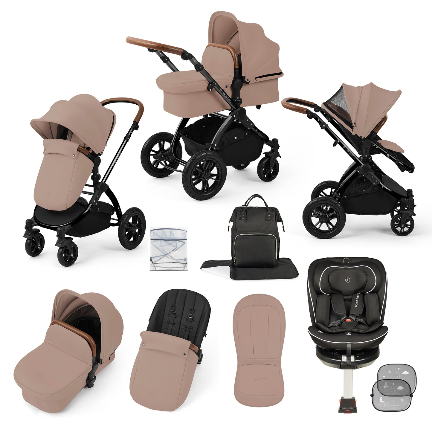 Stomp Luxe Travel Bundle with (Black) Radial i-Size Plus 360 Spin 40-150cm Isofix Car Seat