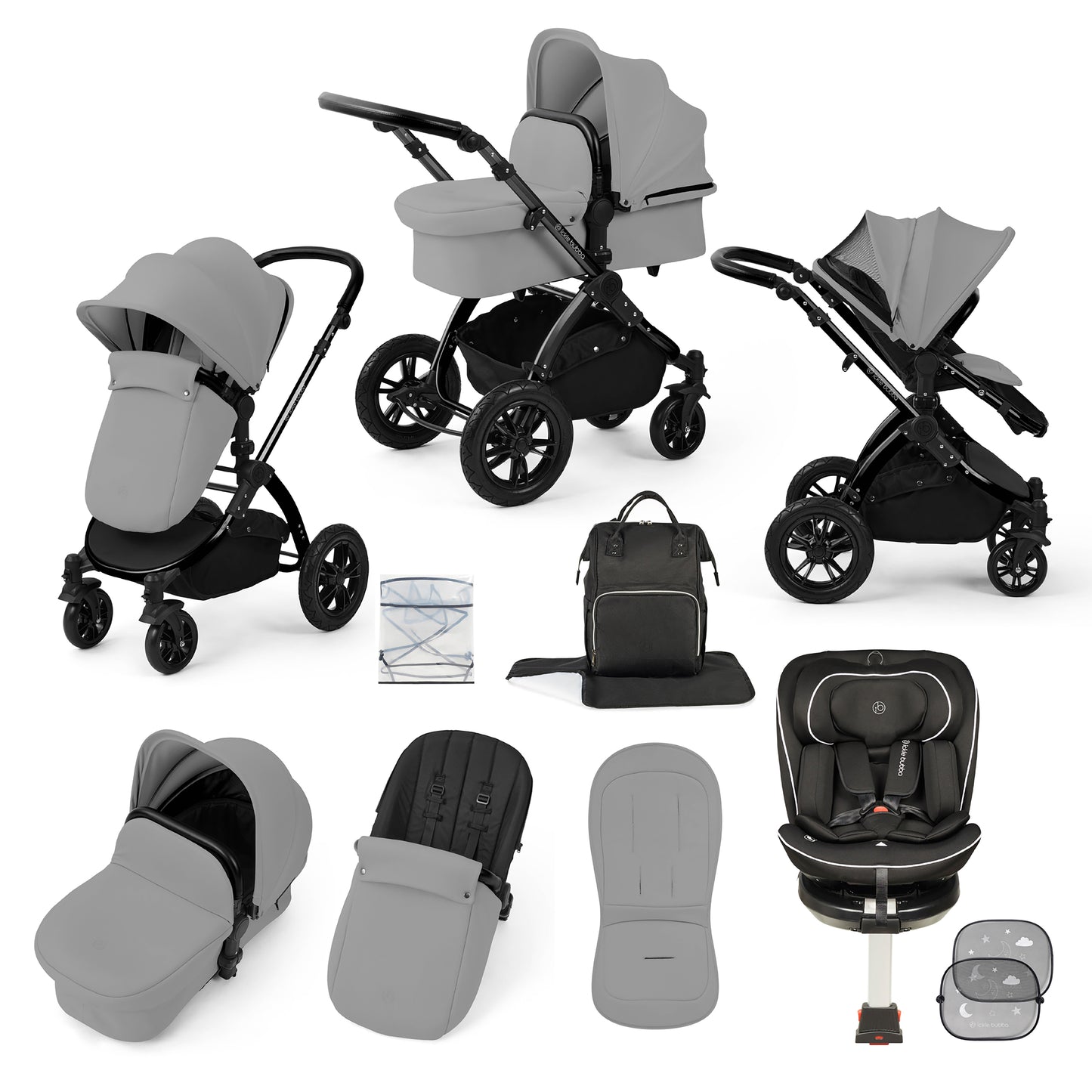 Stomp Luxe Travel Bundle with (Black) Radial i-Size Plus 360 Spin 40-150cm Isofix Car Seat