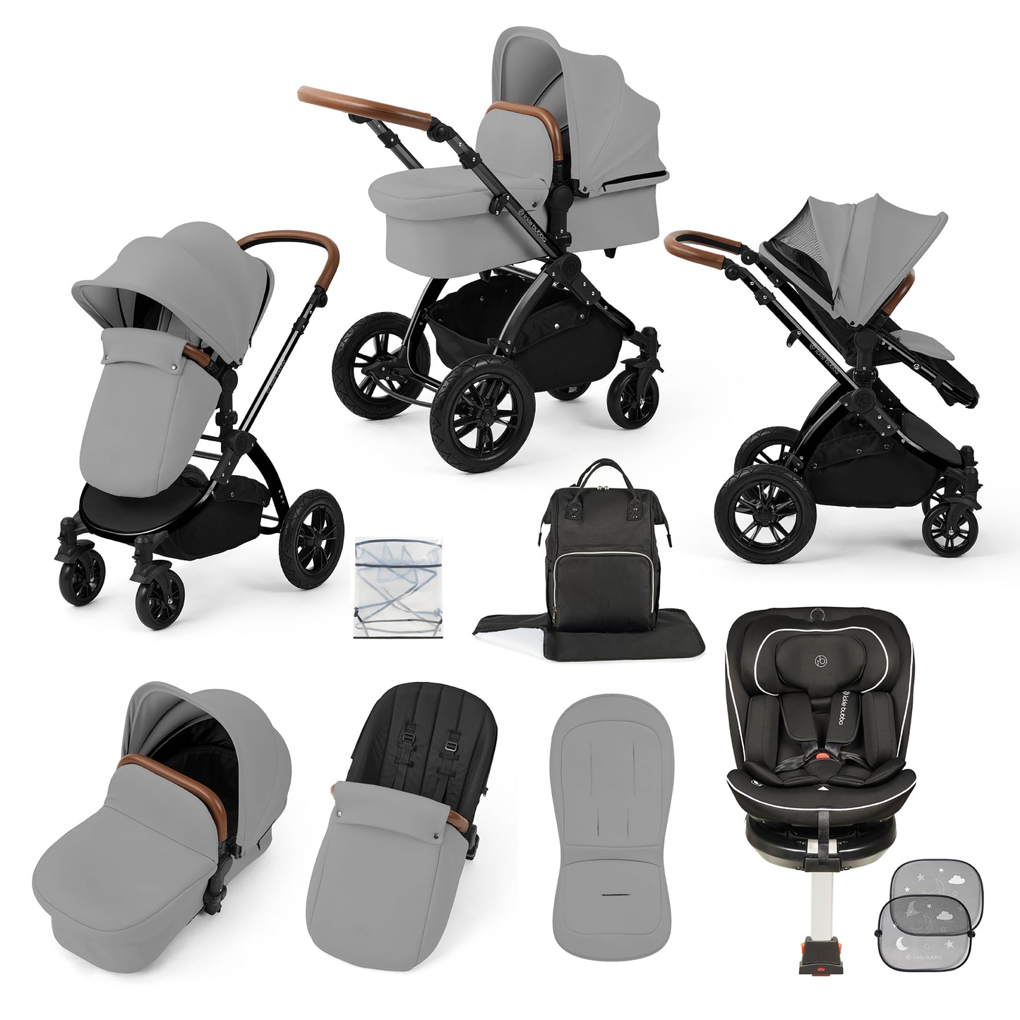 Stomp Luxe Travel Bundle with (Black) Radial i-Size Plus 360 Spin 40-150cm Isofix Car Seat