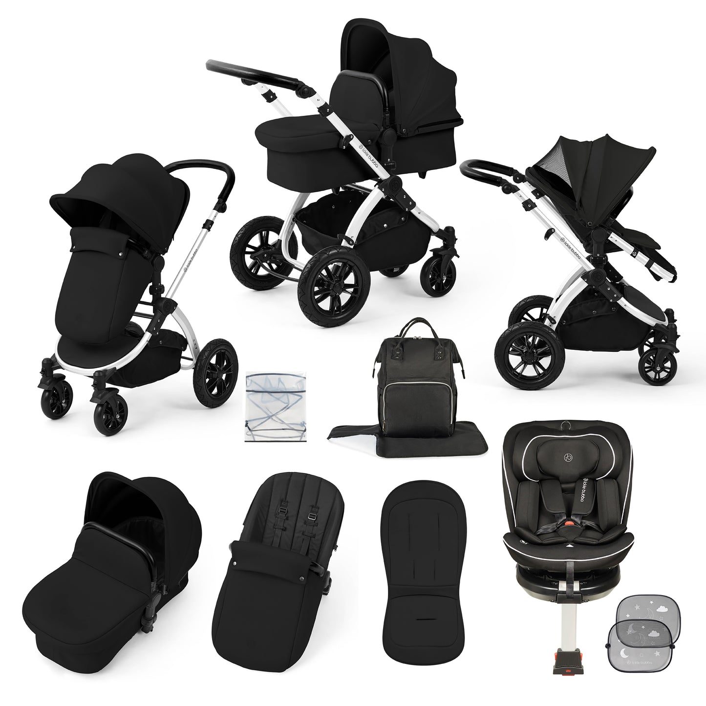 Stomp Luxe Travel Bundle with (Black) Radial i-Size Plus 360 Spin 40-150cm Isofix Car Seat