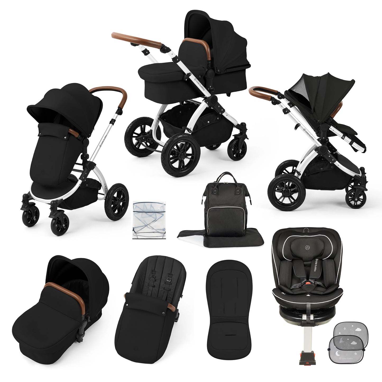 Stomp Luxe Travel Bundle with (Black) Radial i-Size Plus 360 Spin 40-150cm Isofix Car Seat