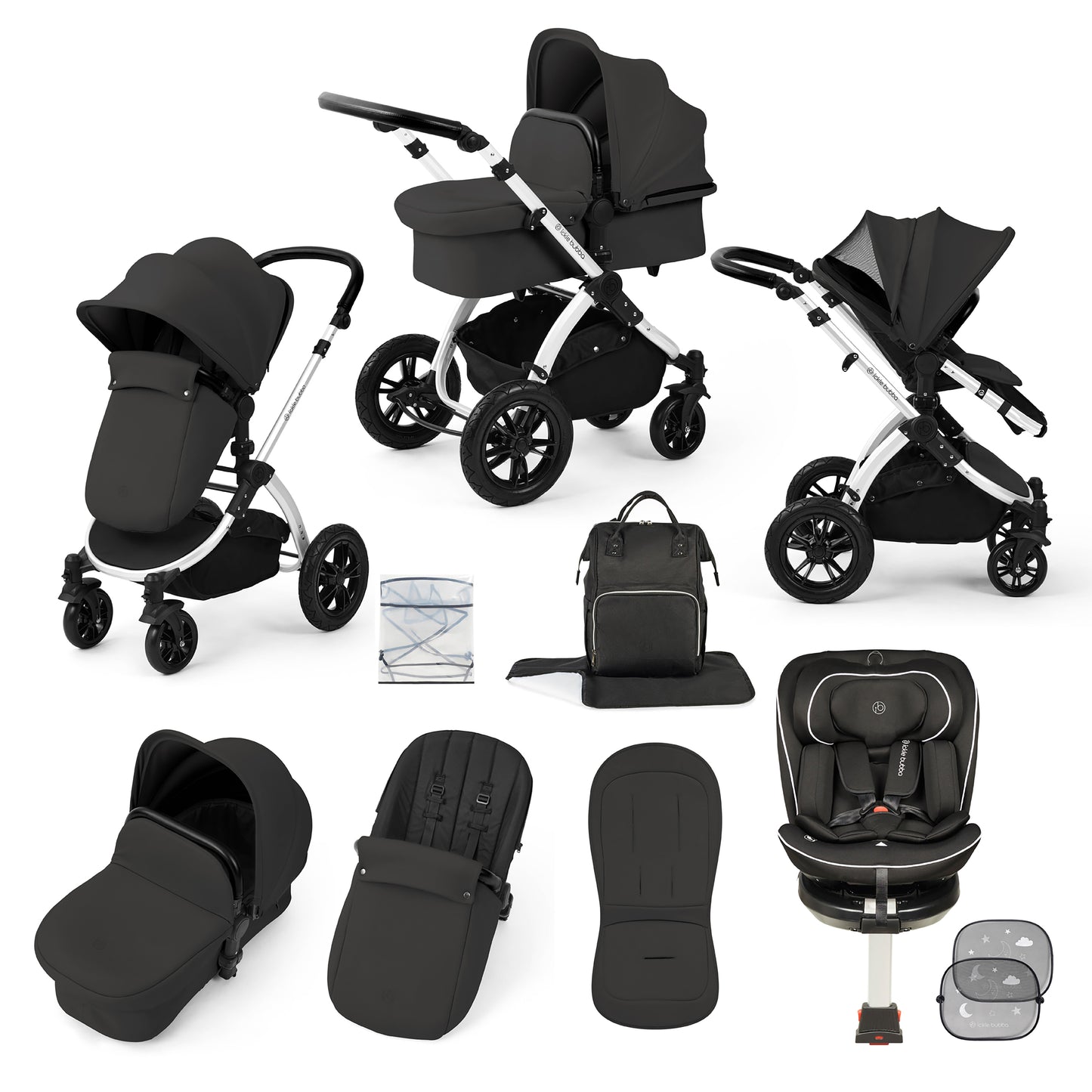 Stomp Luxe Travel Bundle with (Black) Radial i-Size Plus 360 Spin 40-150cm Isofix Car Seat
