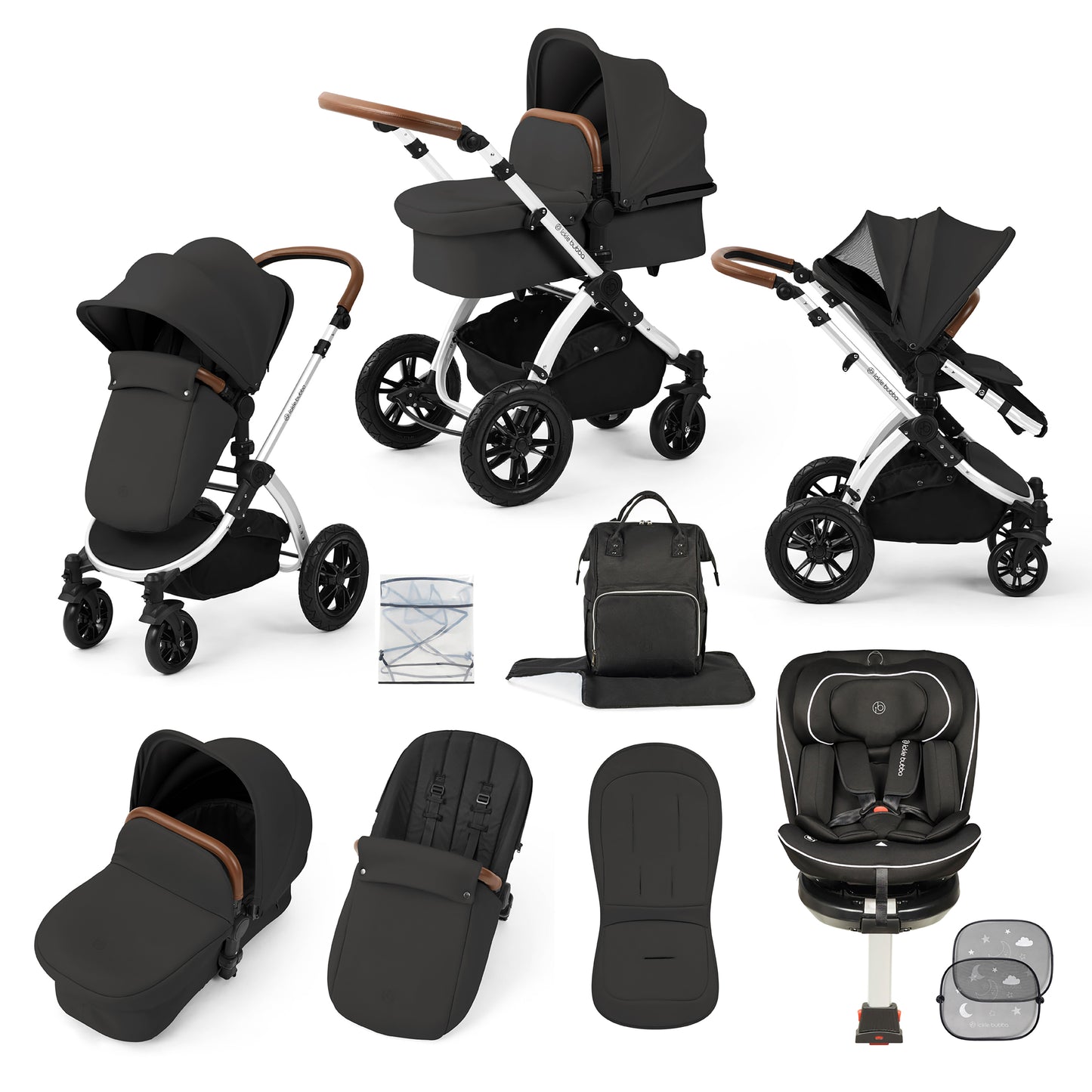 Stomp Luxe Travel Bundle with (Black) Radial i-Size Plus 360 Spin 40-150cm Isofix Car Seat