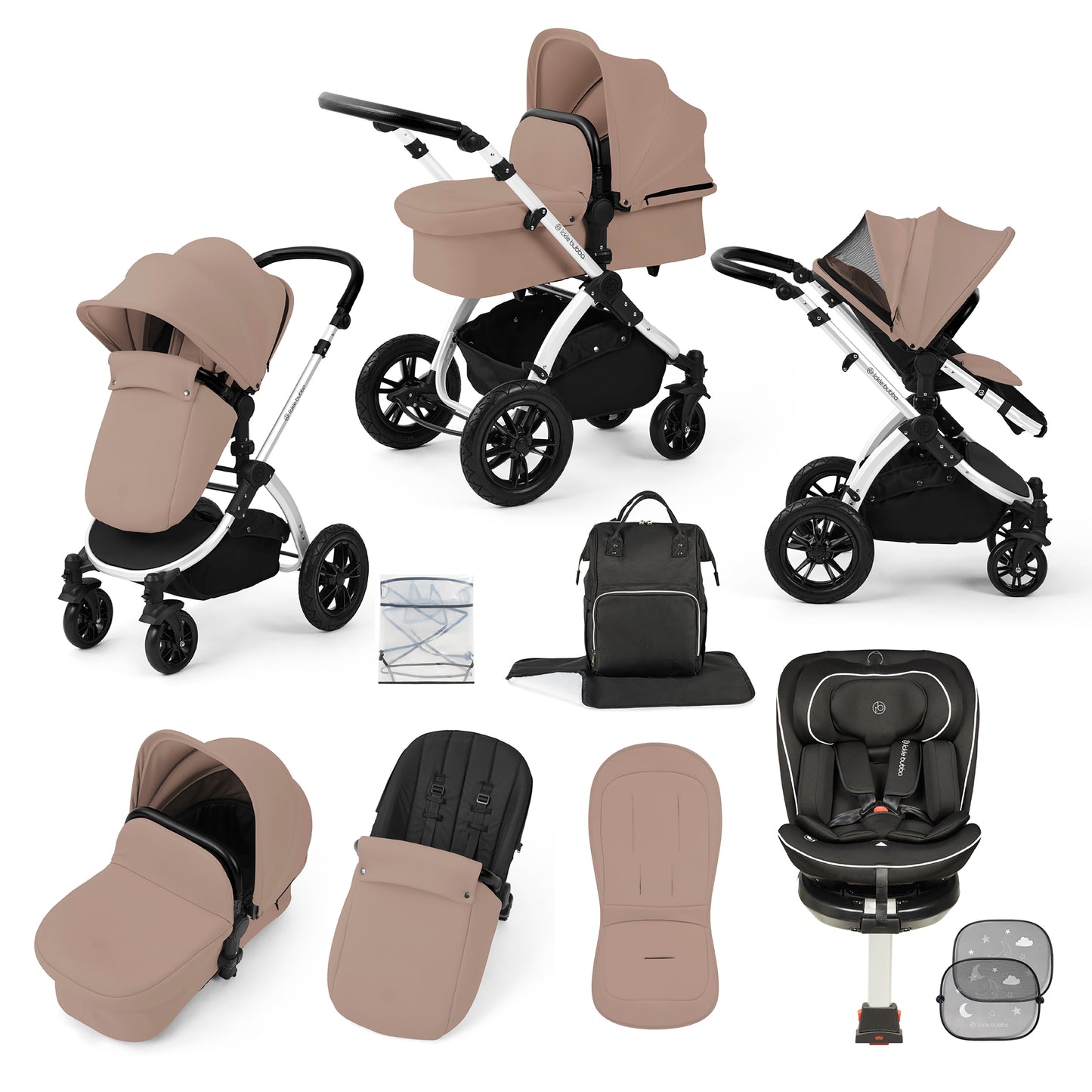 Stomp Luxe Travel Bundle with (Black) Radial i-Size Plus 360 Spin 40-150cm Isofix Car Seat