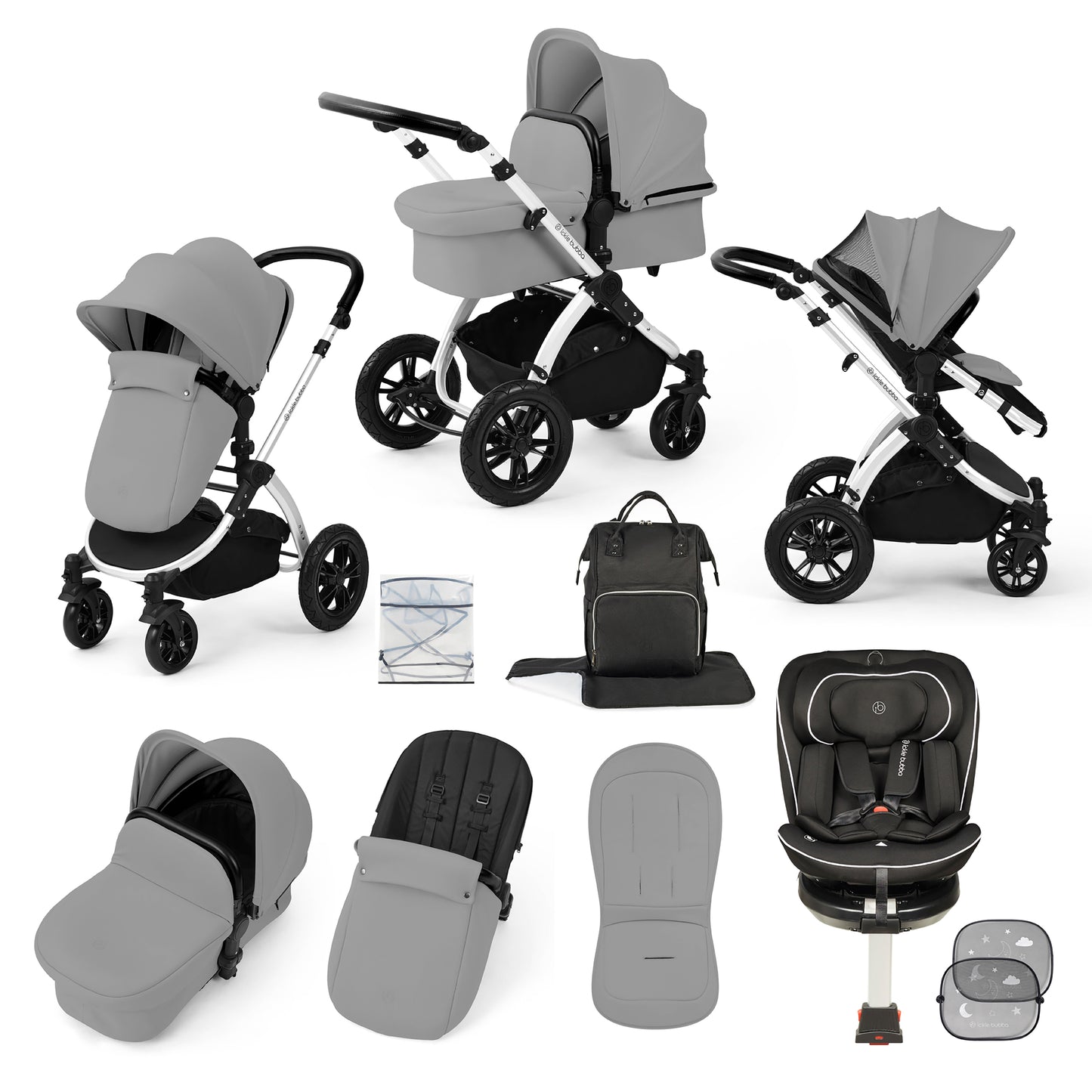 Stomp Luxe Travel Bundle with (Black) Radial i-Size Plus 360 Spin 40-150cm Isofix Car Seat