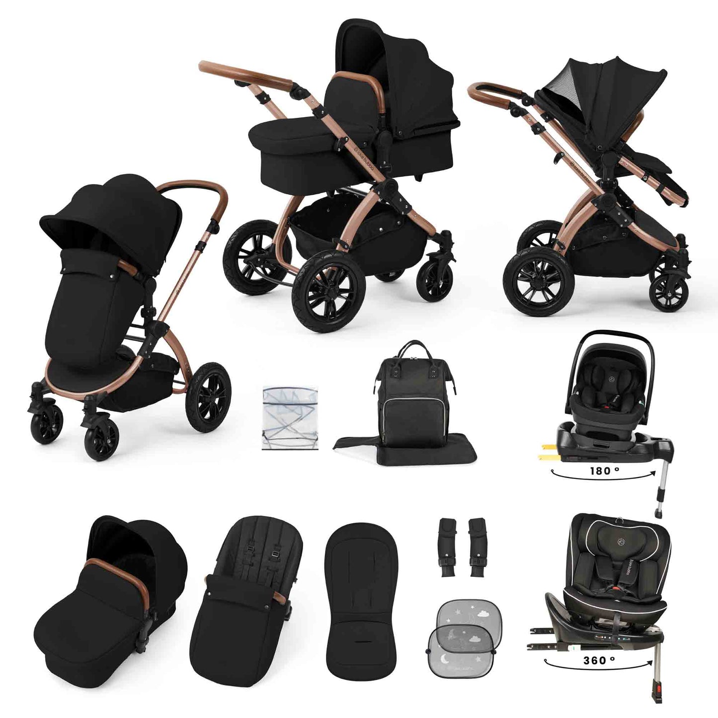 Stomp Luxe 13 Piece Travel Bundle with Nimbus i-Size 180 Spin and Radial i-Size Plus 360 Spin Car Seats & ISOFIX Base