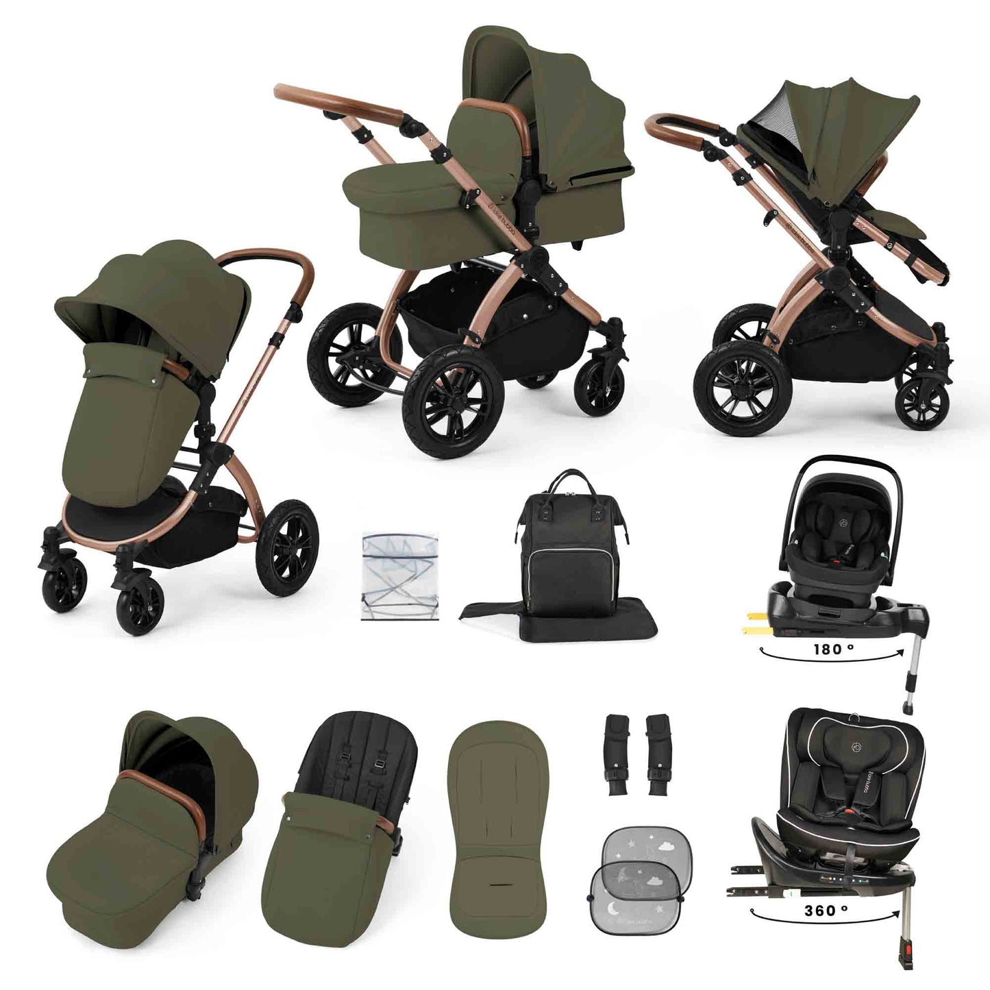 Stomp Luxe 13 Piece Travel Bundle with Nimbus i-Size 180 Spin and Radial i-Size Plus 360 Spin Car Seats & ISOFIX Base