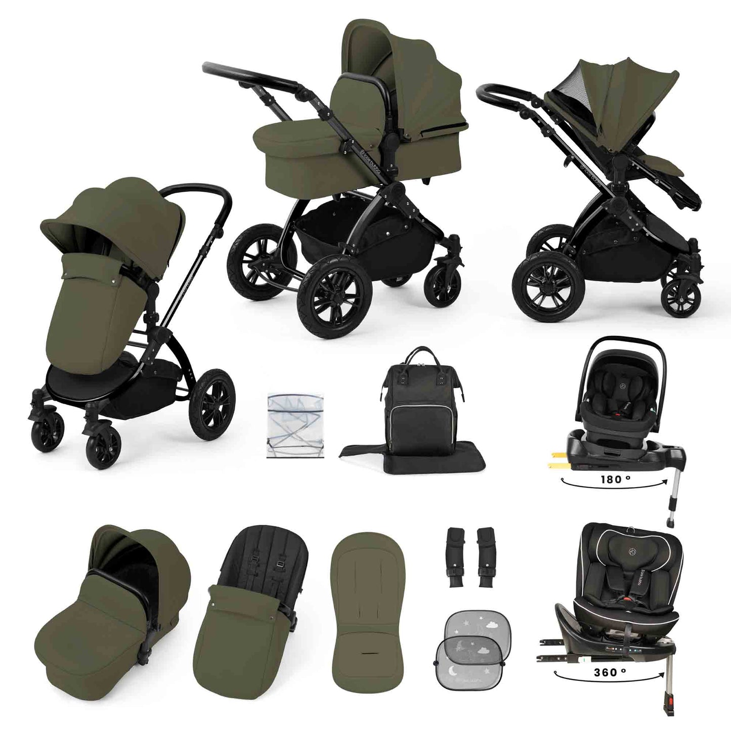 Stomp Luxe 13 Piece Travel Bundle with Nimbus i-Size 180 Spin and Radial i-Size Plus 360 Spin Car Seats & ISOFIX Base