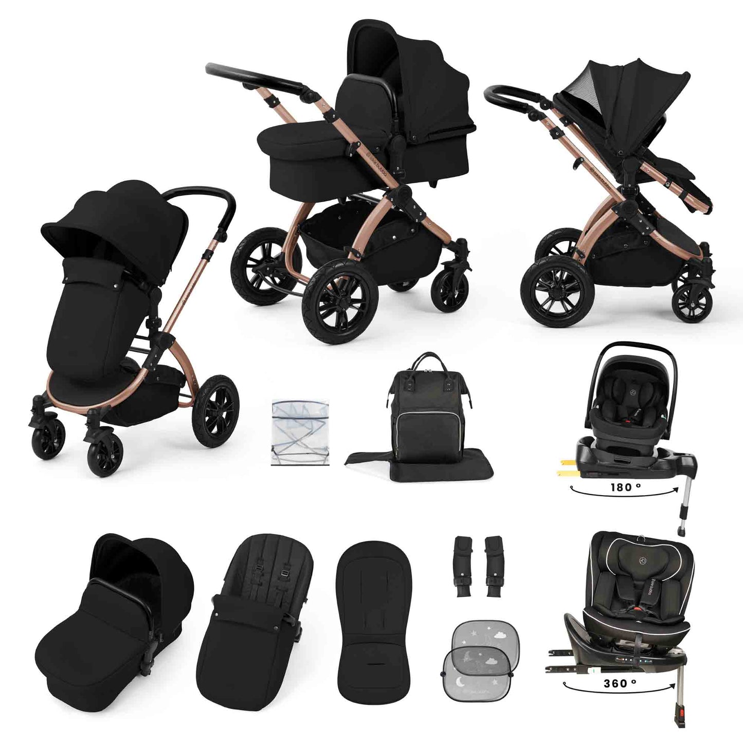Stomp Luxe 13 Piece Travel Bundle with Nimbus i-Size 180 Spin and Radial i-Size Plus 360 Spin Car Seats & ISOFIX Base