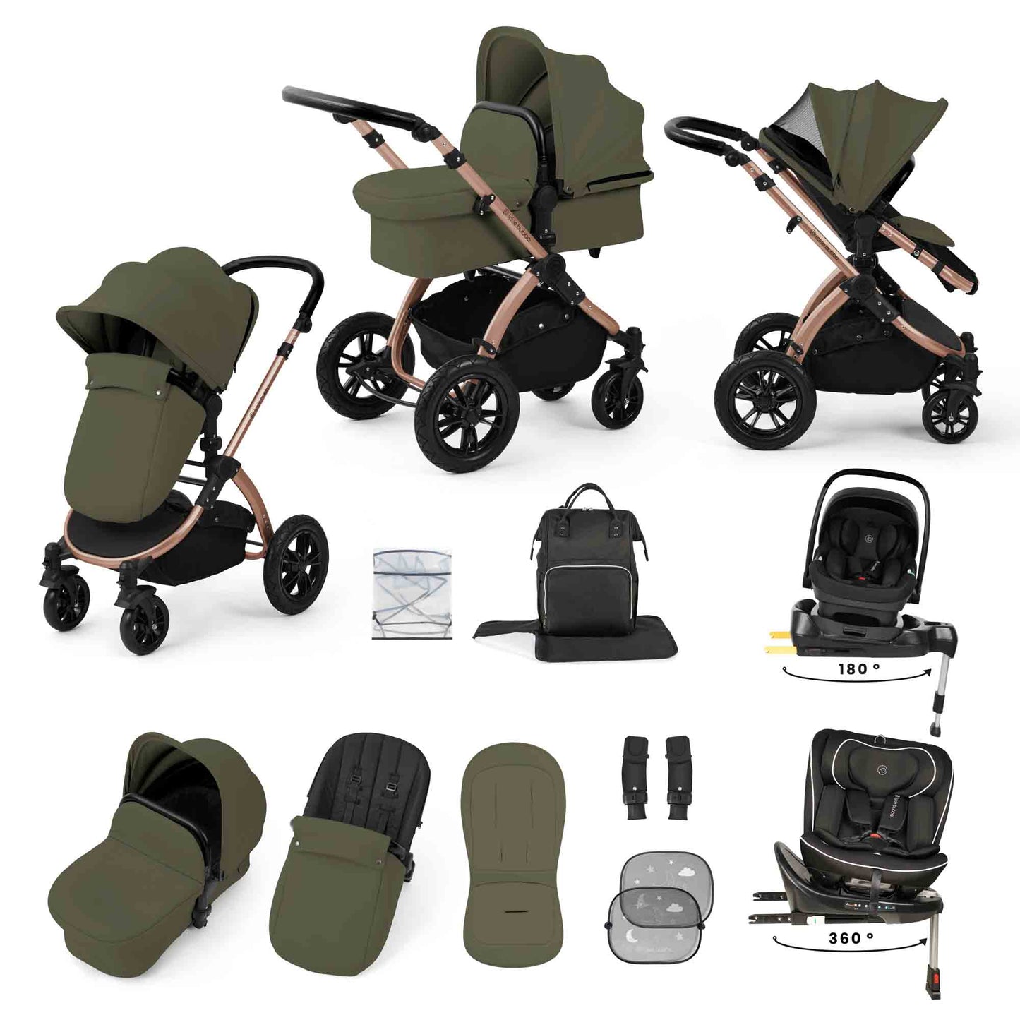 Stomp Luxe 13 Piece Travel Bundle with Nimbus i-Size 180 Spin and Radial i-Size Plus 360 Spin Car Seats & ISOFIX Base