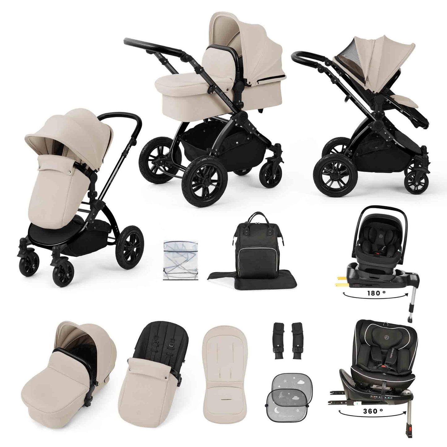 Stomp Luxe 13 Piece Travel Bundle with Nimbus i-Size 180 Spin and Radial i-Size Plus 360 Spin Car Seats & ISOFIX Base