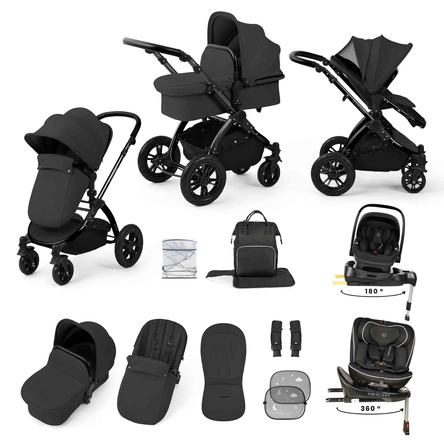 Stomp Luxe 13 Piece Travel Bundle with Nimbus i-Size 180 Spin and Radial i-Size Plus 360 Spin Car Seats & ISOFIX Base