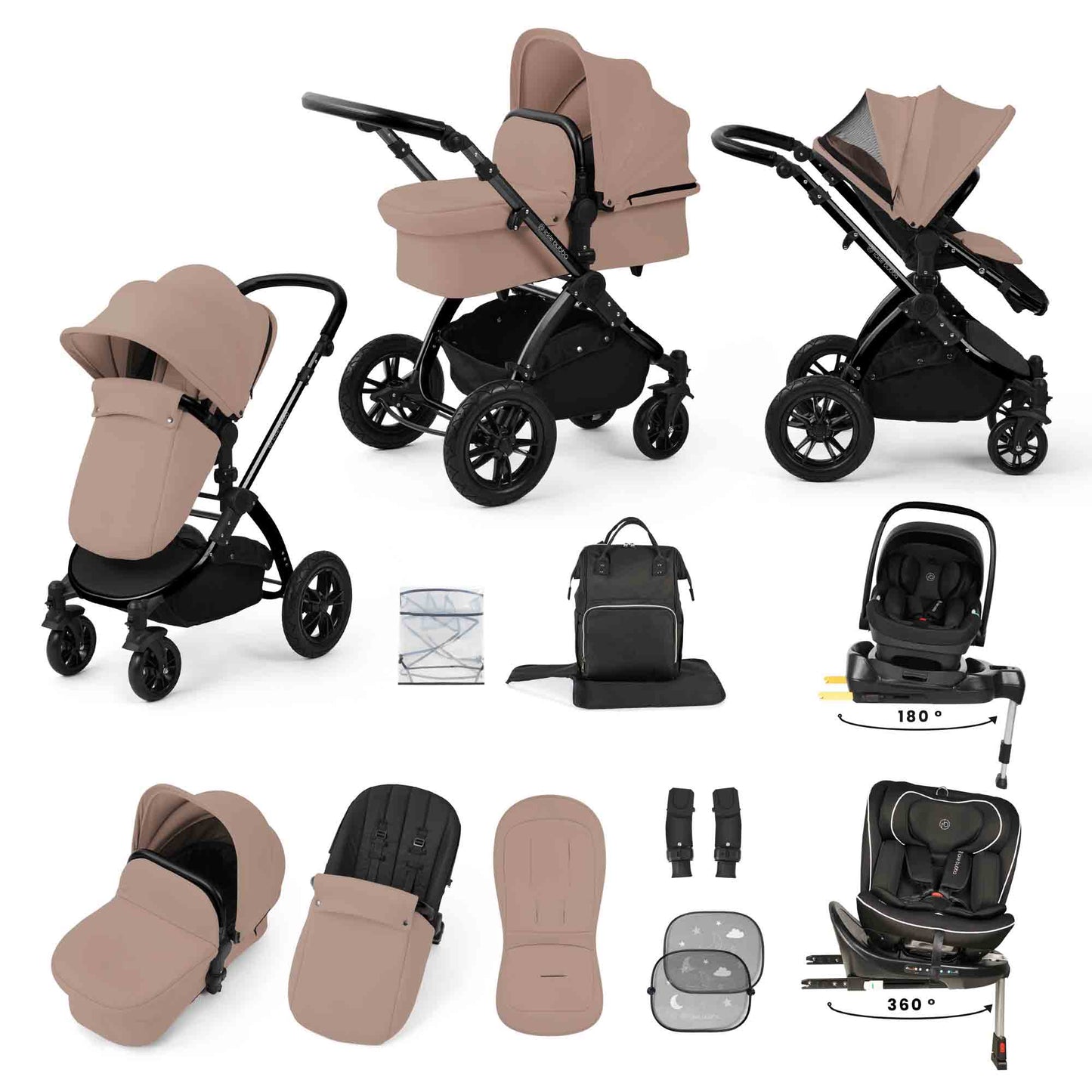 Stomp Luxe 13 Piece Travel Bundle with Nimbus i-Size 180 Spin and Radial i-Size Plus 360 Spin Car Seats & ISOFIX Base