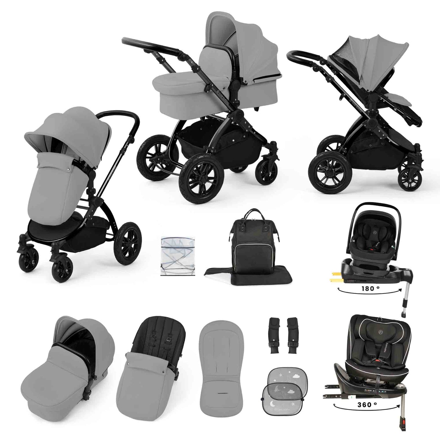 Stomp Luxe 13 Piece Travel Bundle with Nimbus i-Size 180 Spin and Radial i-Size Plus 360 Spin Car Seats & ISOFIX Base