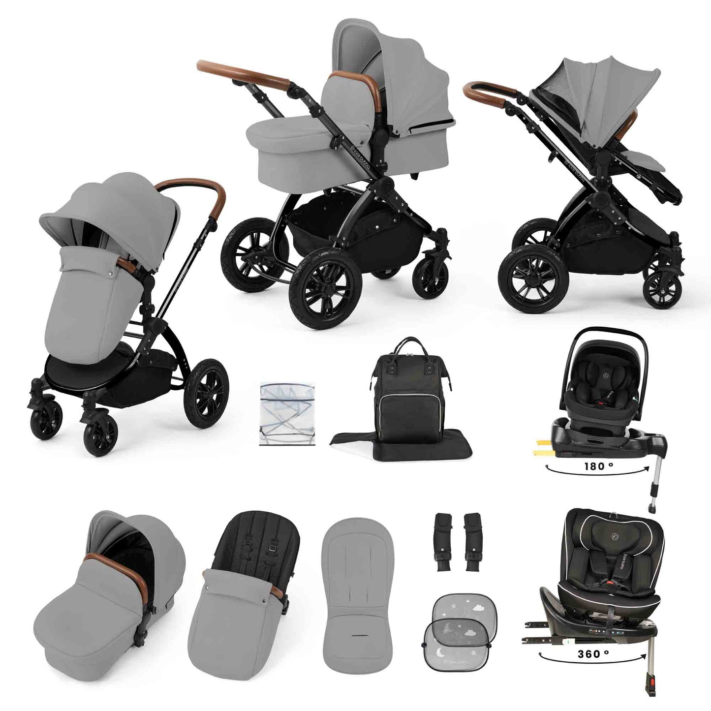 Stomp Luxe 13 Piece Travel Bundle with Nimbus i-Size 180 Spin and Radial i-Size Plus 360 Spin Car Seats & ISOFIX Base