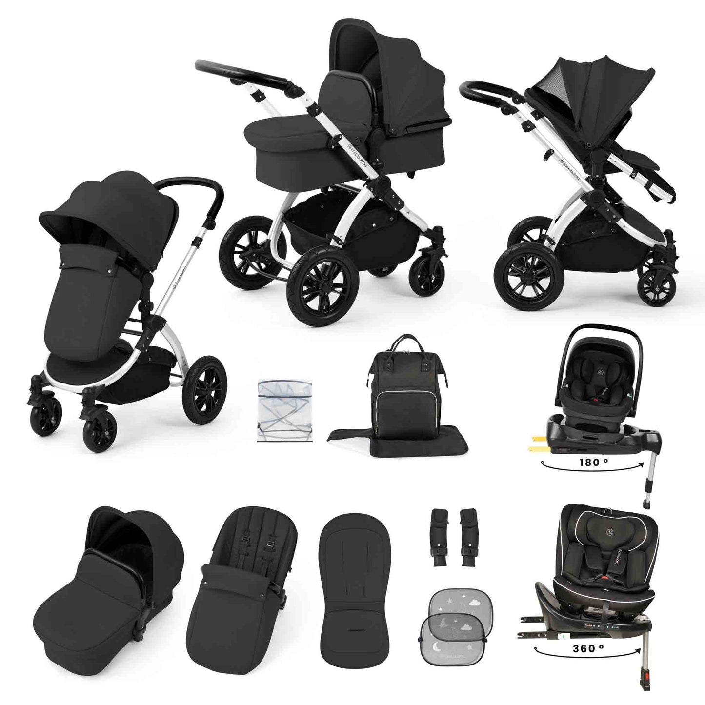 Stomp Luxe 13 Piece Travel Bundle with Nimbus i-Size 180 Spin and Radial i-Size Plus 360 Spin Car Seats & ISOFIX Base