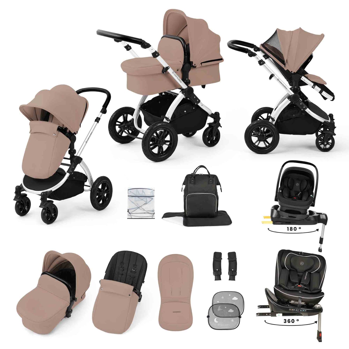 Stomp Luxe 13 Piece Travel Bundle with Nimbus i-Size 180 Spin and Radial i-Size Plus 360 Spin Car Seats & ISOFIX Base