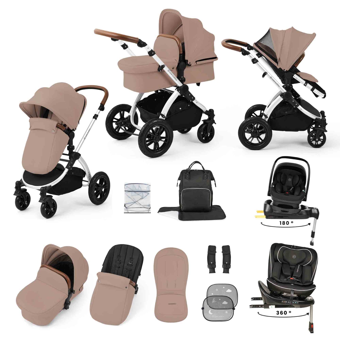 Stomp Luxe 13 Piece Travel Bundle with Nimbus i-Size 180 Spin and Radial i-Size Plus 360 Spin Car Seats & ISOFIX Base
