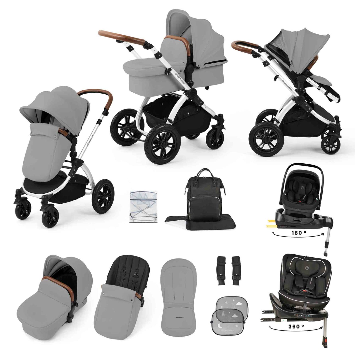 Stomp Luxe 13 Piece Travel Bundle with Nimbus i-Size 180 Spin and Radial i-Size Plus 360 Spin Car Seats & ISOFIX Base