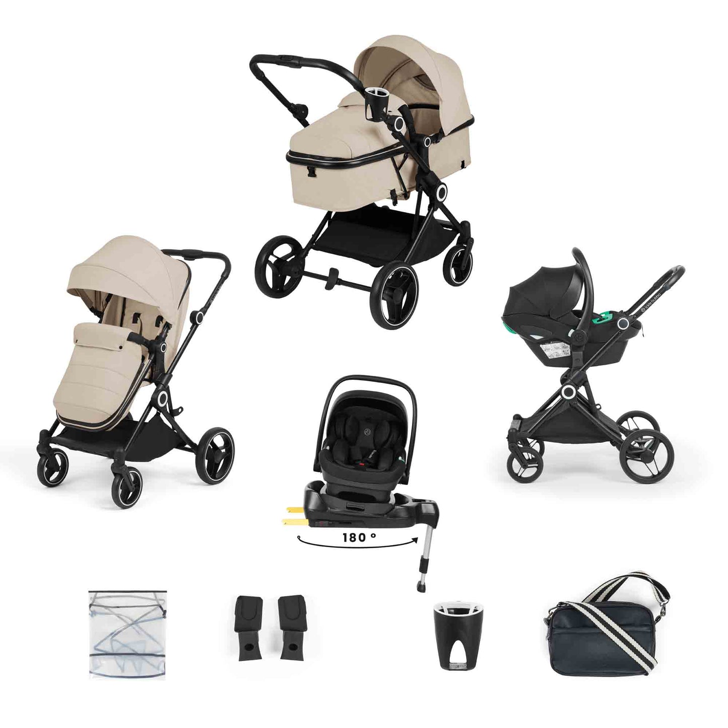 Atom 9 Piece Travel System with i-Size Nimbus Car Seat & Spin ISOFIX Base