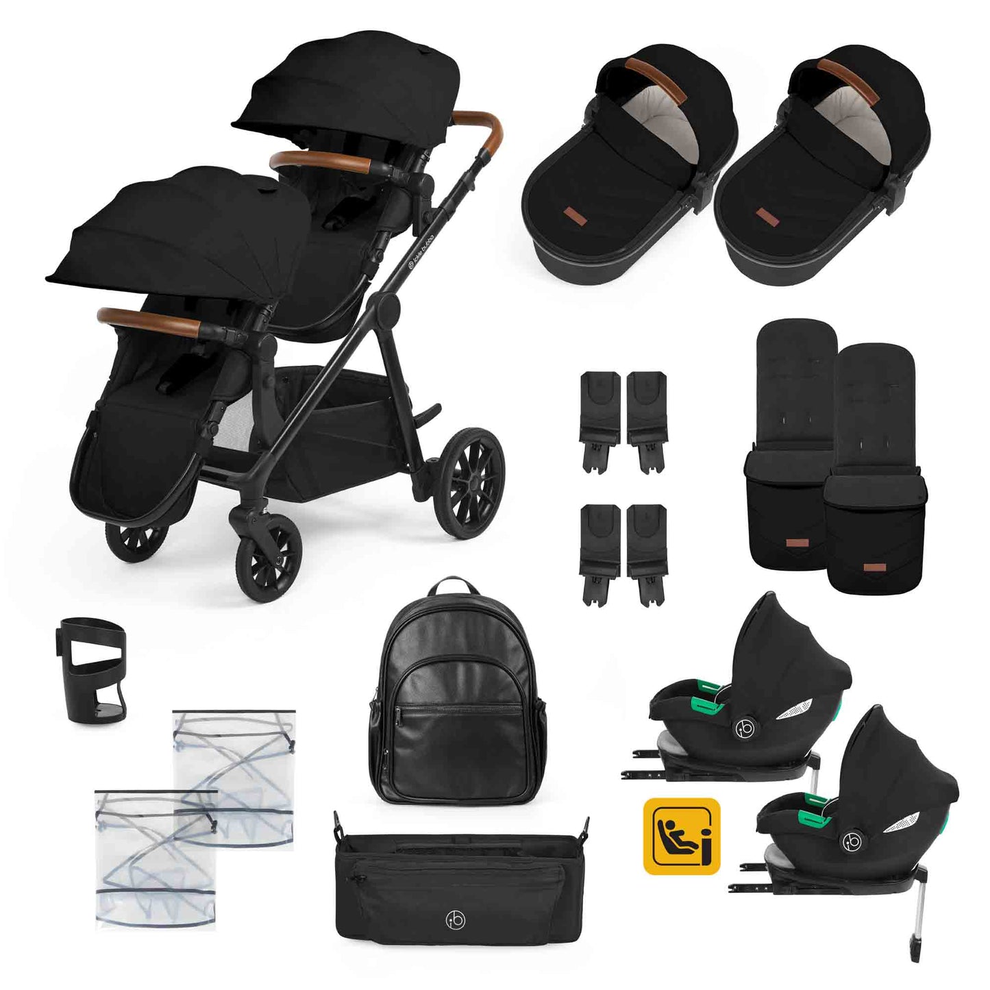 Virgo Twin 18 Piece Travel System with i-Size Cirrus Car Seats & ISOFIX Bases
