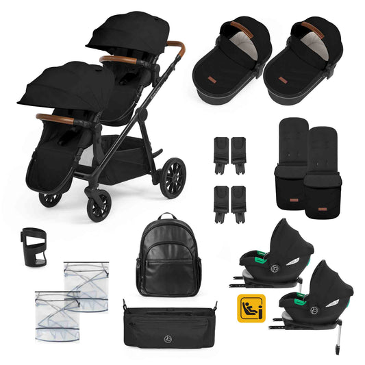 Virgo Twin 18 Piece Travel System with i-Size Cirrus Car Seats & ISOFIX Bases