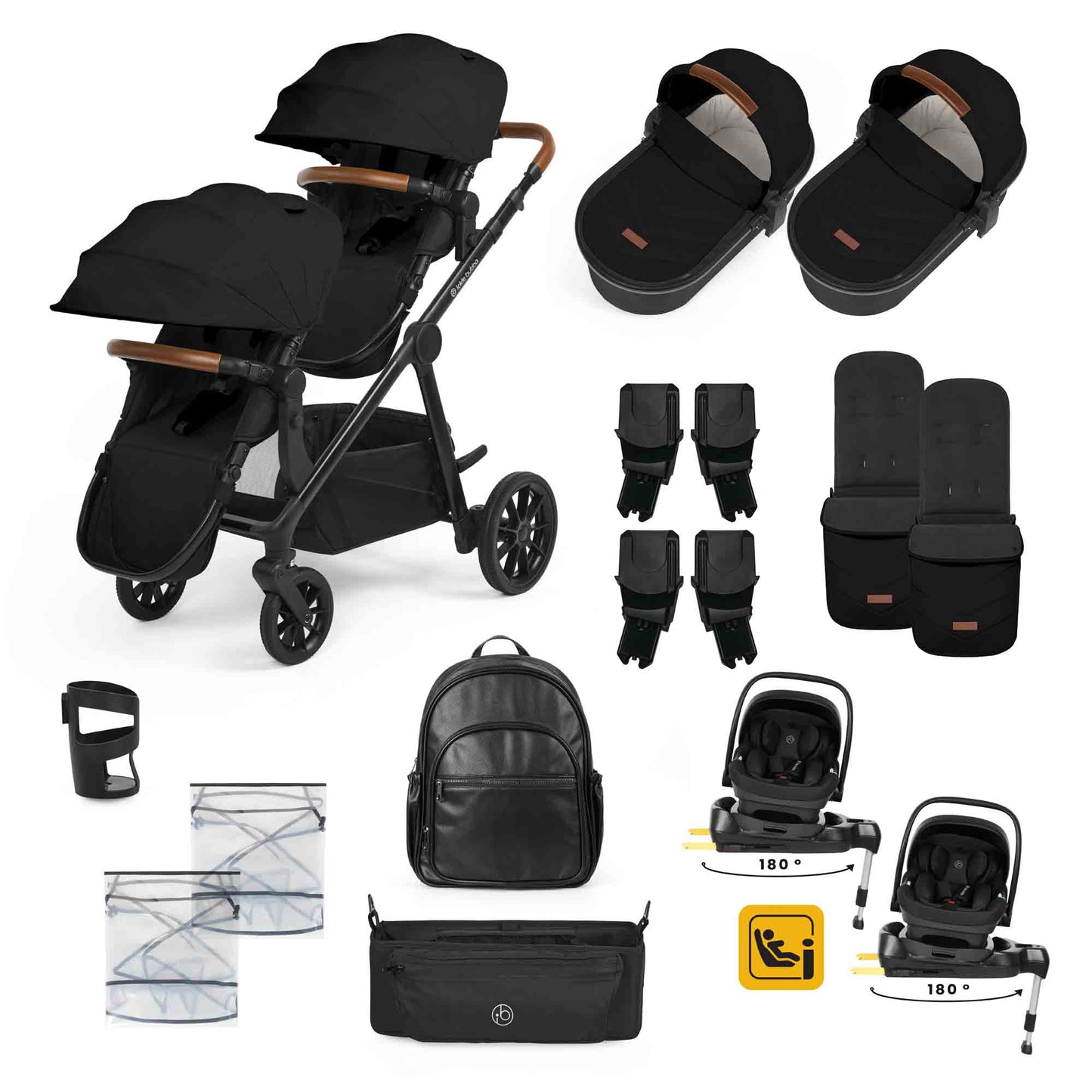 Virgo Twin 18 Piece Travel System with i-Size Nimbus Car Seats & Spin ISOFIX Bases