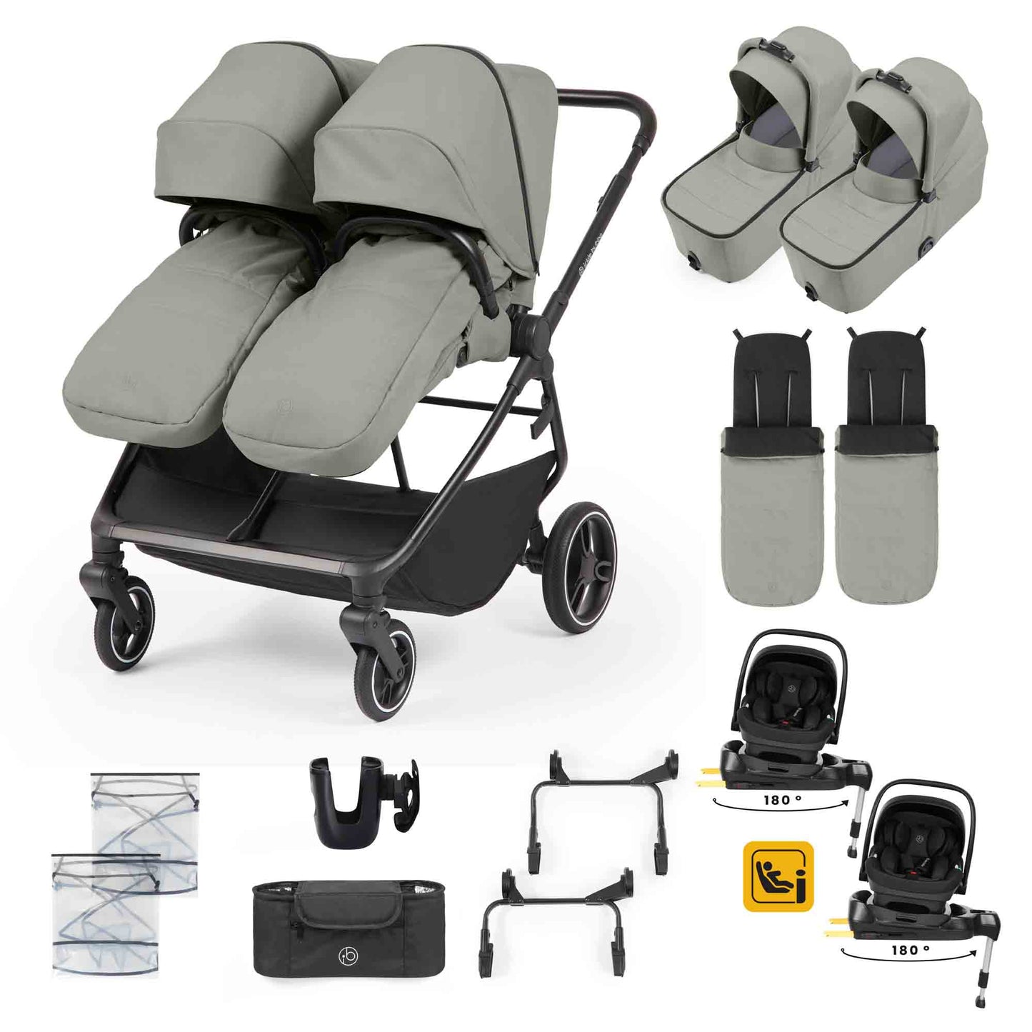 Altair Twin 17 Piece Travel System with i-Size Nimbus 180° Spin Car Seats & ISOFIX Bases
