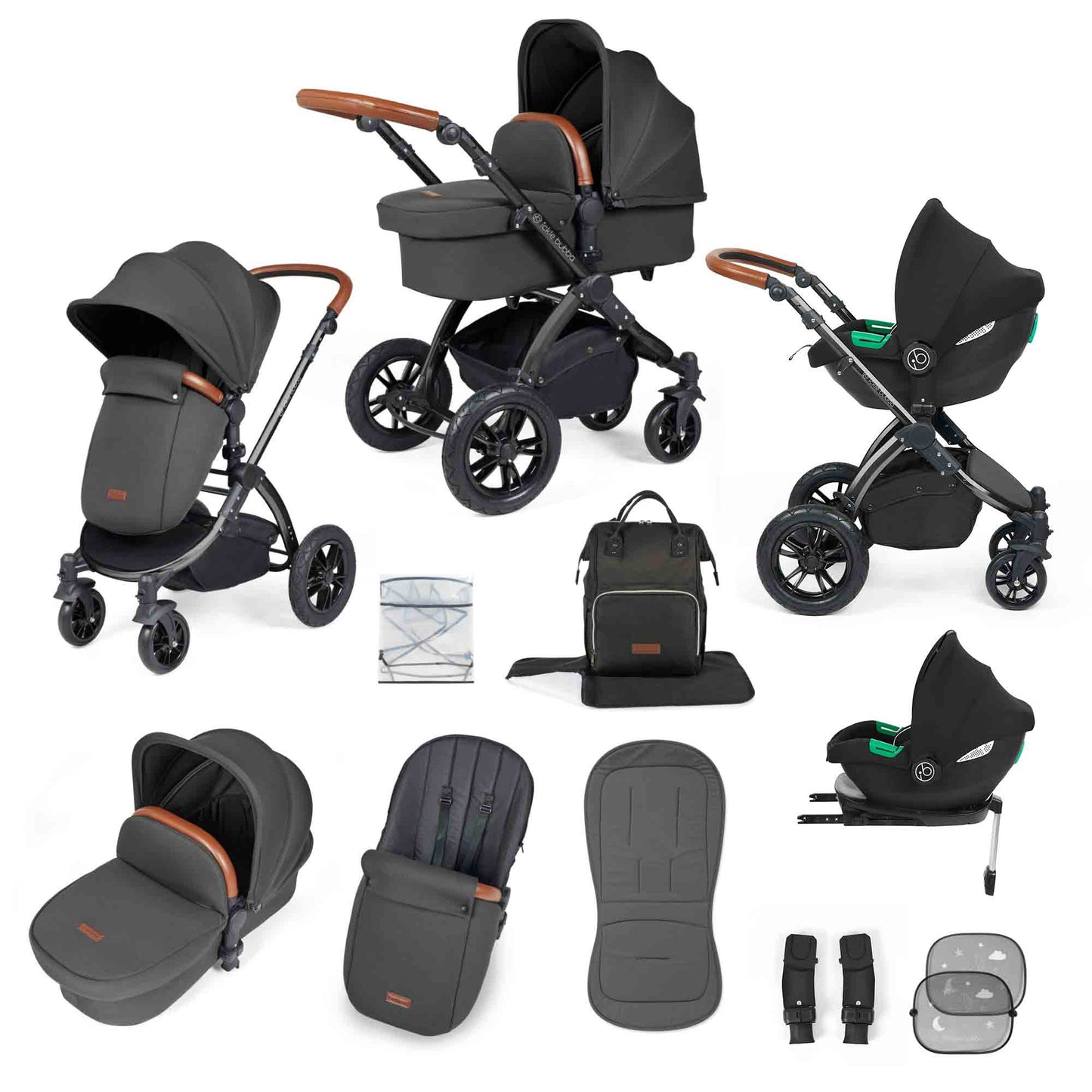 Stomp Luxe (2025 Version) 12 Piece Travel System with i-Size Cirrus Car Seat & ISOFIX Base.