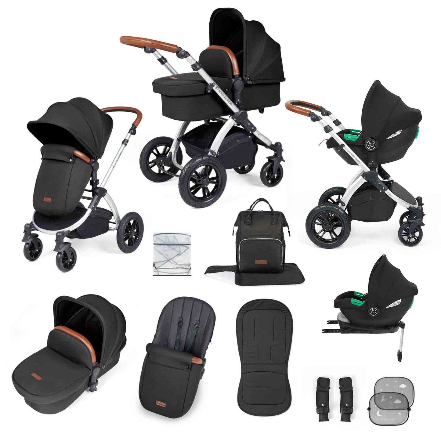 Stomp Luxe (2025 Version) 12 Piece Travel System with i-Size Cirrus Car Seat & ISOFIX Base.
