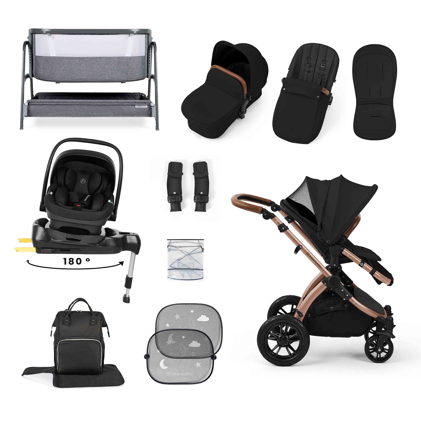 Stomp Luxe Nimbus 180° Spin I-Size Travel System & Home 14 Piece Bundle 